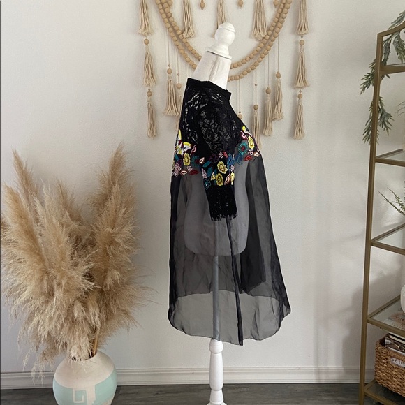 Beautiful black organza overlay babydoll sheer dress embroidered lace butterfly - Picture 9 of 16